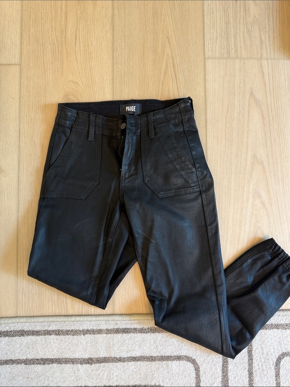 PAIGE Black Faux Leather High-Rise Jogger Jeans